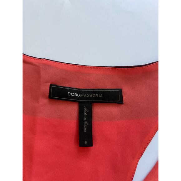 BCBG V-Neck 100% Silk Color Block Mini Dress Small Artsy Boho Romantic Beach - Picture 3 of 13